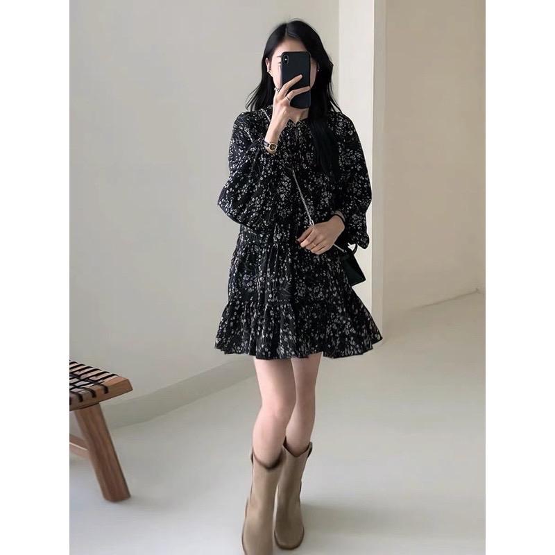 Váy babydoll hoa nhí đen siêu vintage dài tay nàng thơ- Uly Dress 3