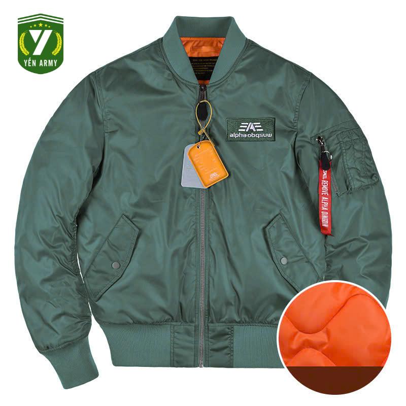 Áo Khoác Pilot Alpha MA-1 Chần Bông Khóa Nhôm Màu Xanh Rêu / Đen / Ghi Bạc / Xanh Than - Mã MA-1