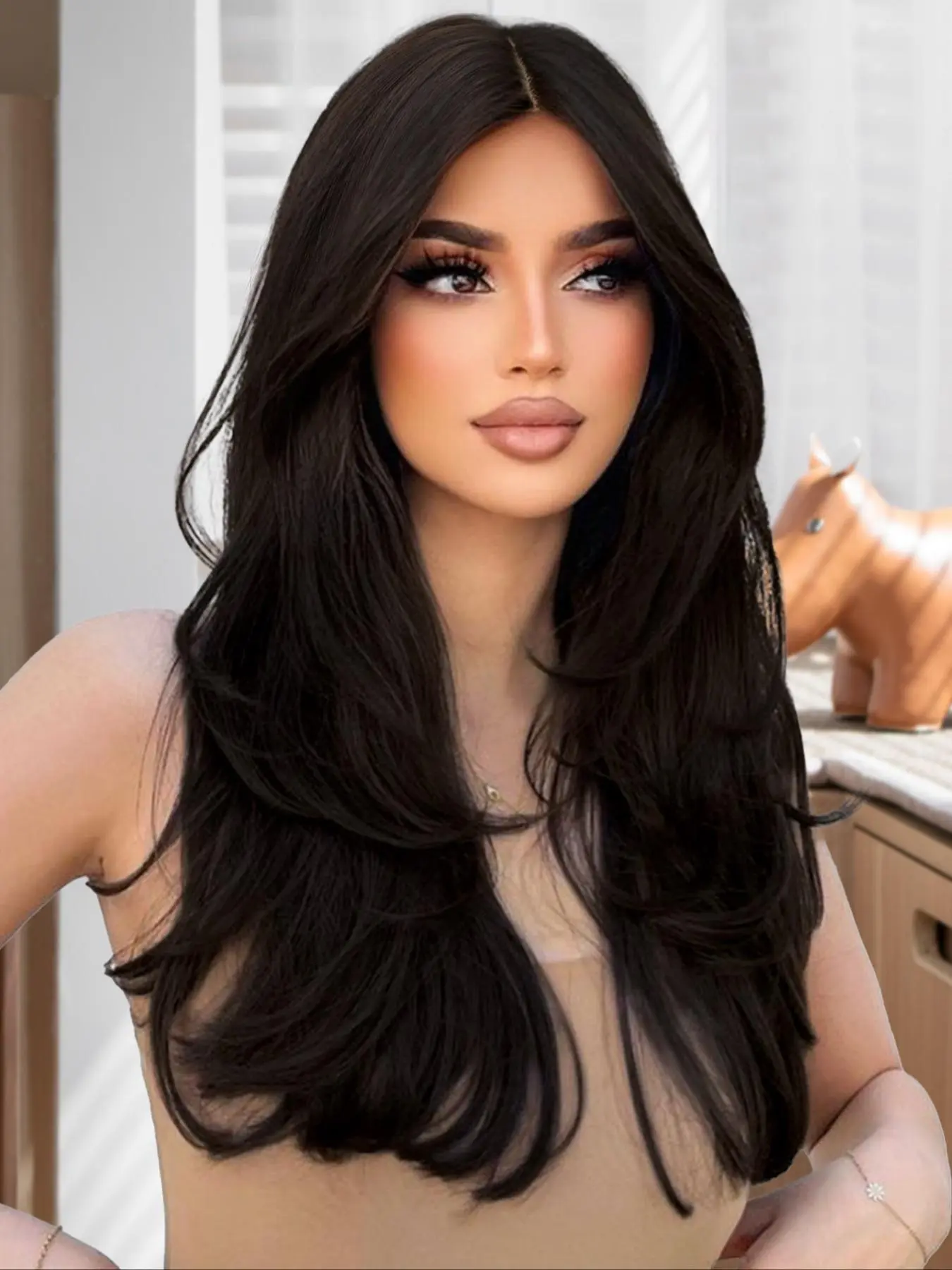 26 Inch Long Layered Straight Wigs for Women, Gorgeous Fluffy Wigs without Bangs, Synthetic Full Machine Wigs for Party, Daily Use