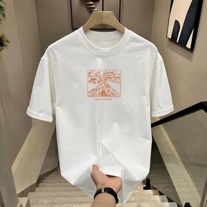ผ้าฝ้ายคอกลมแขนสั้นเสื ้อยืดผู้ชายเทรนด์ภาษาอ ังกฤษพิมพ์ฤดูร้อนด้านบ หลวมพร้อมเสื้อยืดขนาด