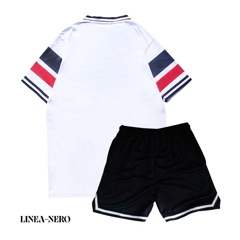 Homeland Timeless Treasury Product - Linea - Baju Satu Set Celana Pendek Boardshort Kaos Pendek Baju Lengan pendek pria panjang Polos Hitam Putih Katun Distro Dewasa Casual Santai Setelan Cowok Keren 3