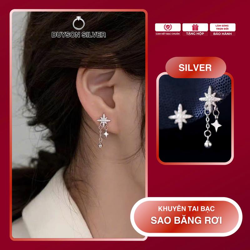 Khuyên tai bạc nữ Duyson Silver hình sao băng dáng rơi, bông tai bạc dễ thương đáng yêu (1 ĐÔI) KNKX29