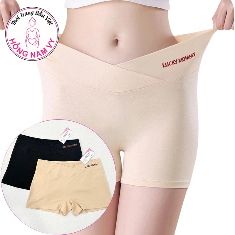 Quần mặc váy bầu cạp chéo Hồng Nam Vy cotton Lucky Mommy