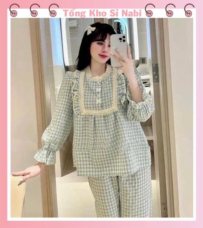 Bộ bầu - bộ sau sinh ( KRO Dài - Cổ Chạy Ren ) chất liệu  kate  Lụa Mềm -Có thun chỉnh bụng