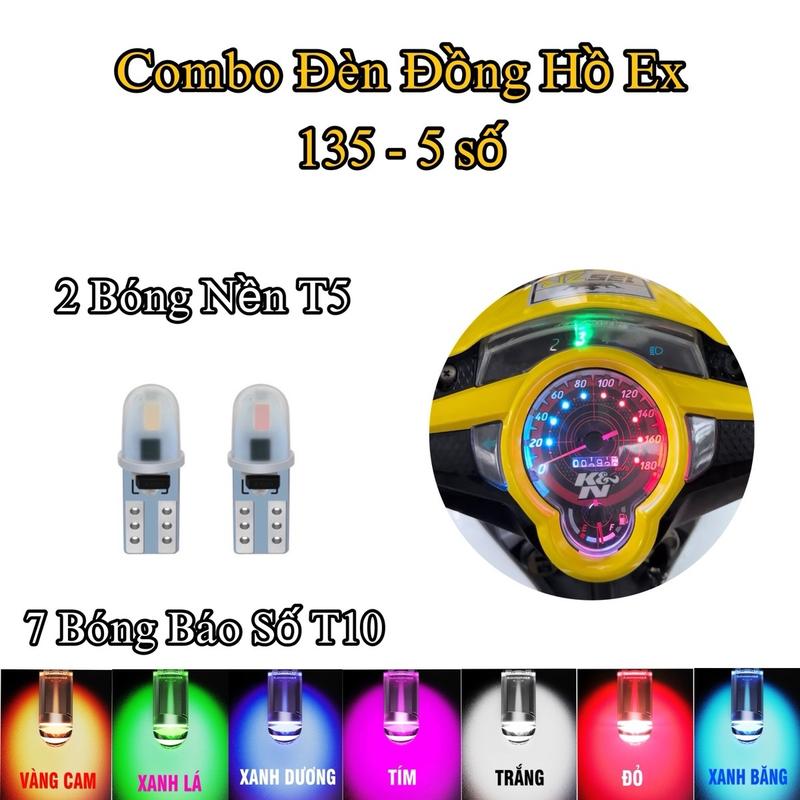 Combo Đèn Đồng Hồ Exciter 135 Năm Số, (2 Bóng Nền T5), ( 7 Bóng T10 Bảy Màu Khác Nhau).