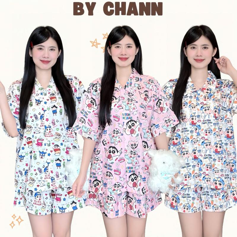 Bộ Đồ Ngủ Couple BY CHANN nhiều hình dễ thương mặc nhà mùa hè, chất liệu đũi hàn (có size đến 80kg)