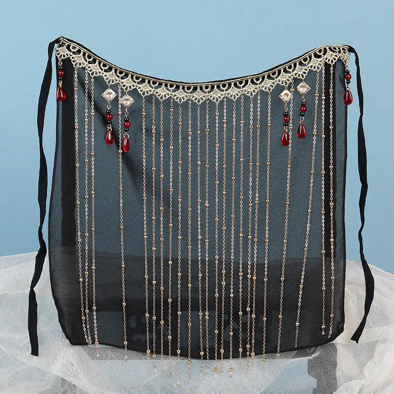 Hanfu Veil, Ancient Style, Ear Hanging, Face Covering, Tassel Face Curtain, Ancient Costume, Female Hero, Black Face Covering, Sunscreen, Classical Dance Mask
