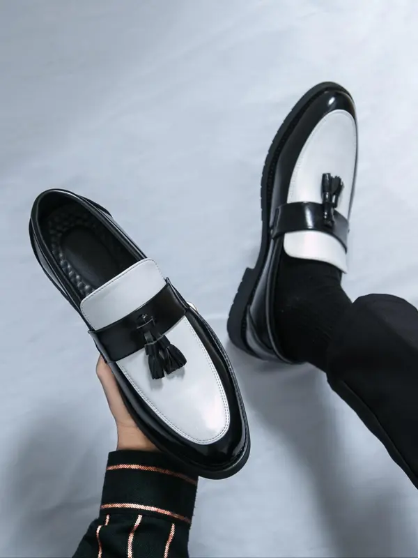 Men's Fashionable Patchwork Design Slip on Loafers, Casual Comfortable Pointed Toe Flat Shoes for Party, Daily Clothing Decor for Men, Footwear 5