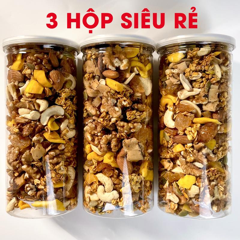 [3 HỘP SIÊU RẺ] Granola ăn kiêng, ăn sáng, eat clean hộp 500g 30% yến mạch Food