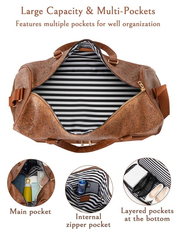 Large Capacity Vintage Travel Duffel Bag with Wet Dry Compartment, Stylish Pu Weekender Bag, with Adjustable Strap and Top Handle for Luggage 7