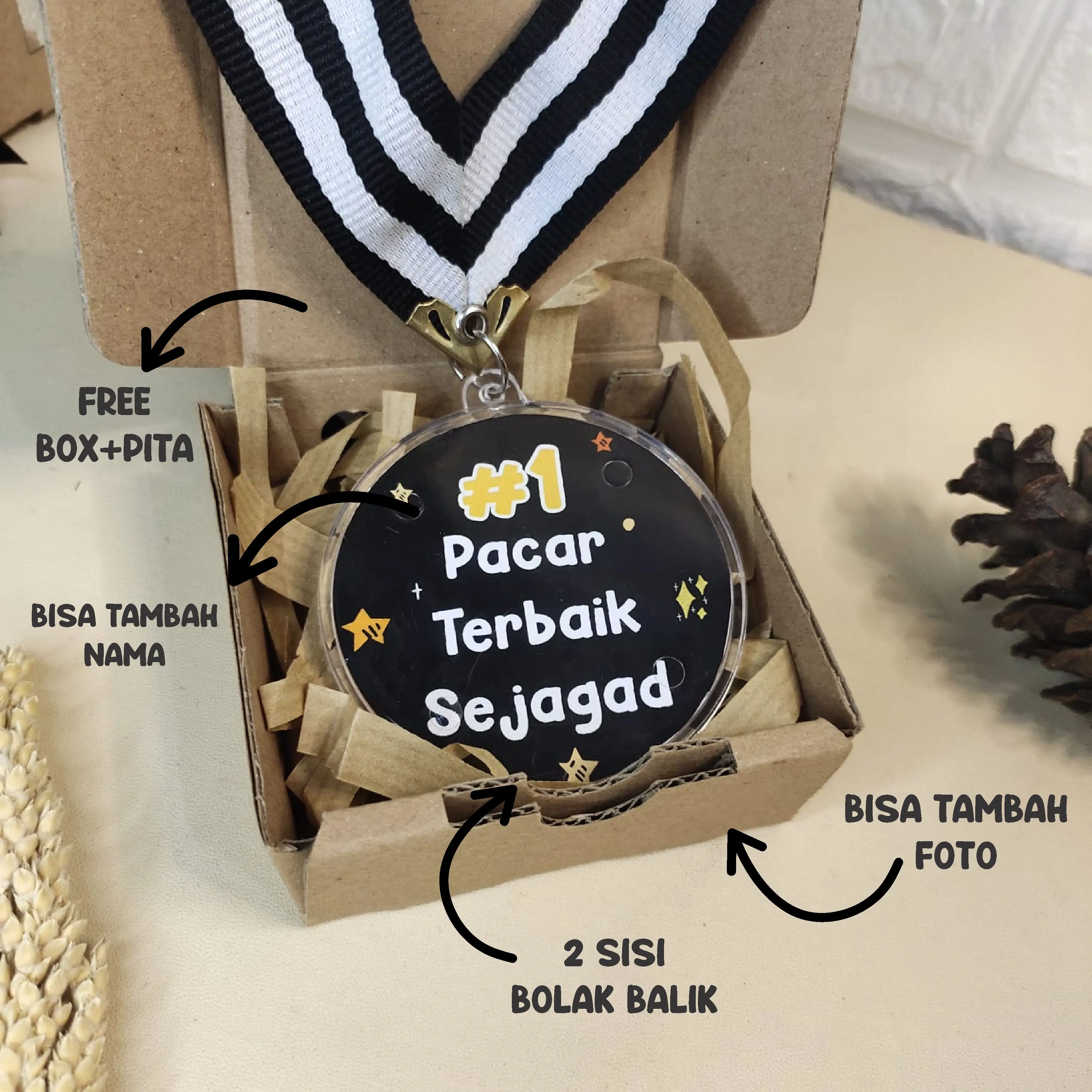[ FREE CUSTOM FOTO 2 SISI ] Medali akrilik custom BEST GIRLFRIEND BOYFRIEND kado unik Ultah Pacar wisuda graduation graduate ulang tahun hari guru ibu ayah anniversary Pacar Boyfriend Girlfriend sahabat kelulusan Valentine patner