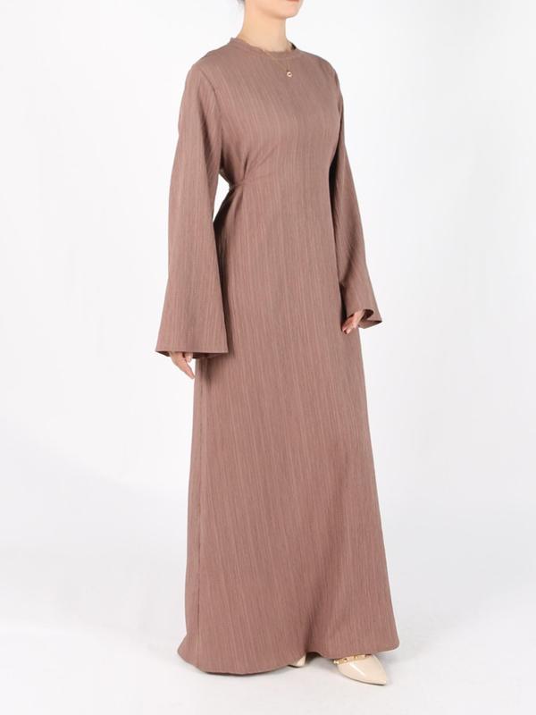 Women's Plain Tie Front Flounce Sleeve Dress, Elegant Long Sleeve Round Neck Dress for Spring & Fall, Women's Clothing for Daily Wear, Modest Clothes 6