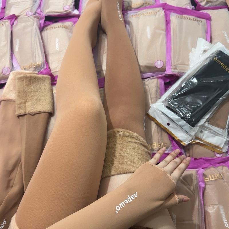 Combo 2 cặp vớ lông nhung cao hết đùi kèm 2 cặp ống tay lông nhung ủ kem hàng quảng châu sản xuất