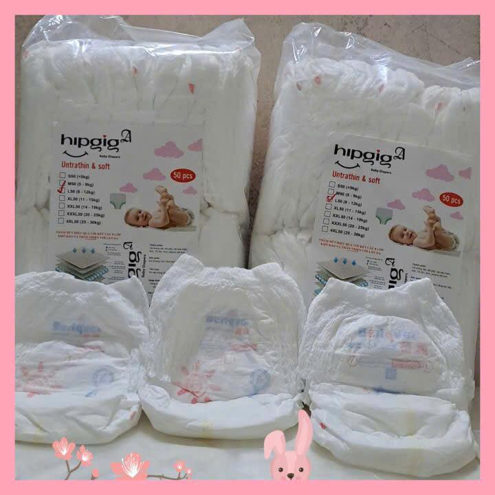 Combo 50 Miếng Bỉm Quần Hipgig A Cao Cấp Cho Bé Yêu | Siêu Mềm Mỏng Thấm Hút Tốt, Full Size S–3XL