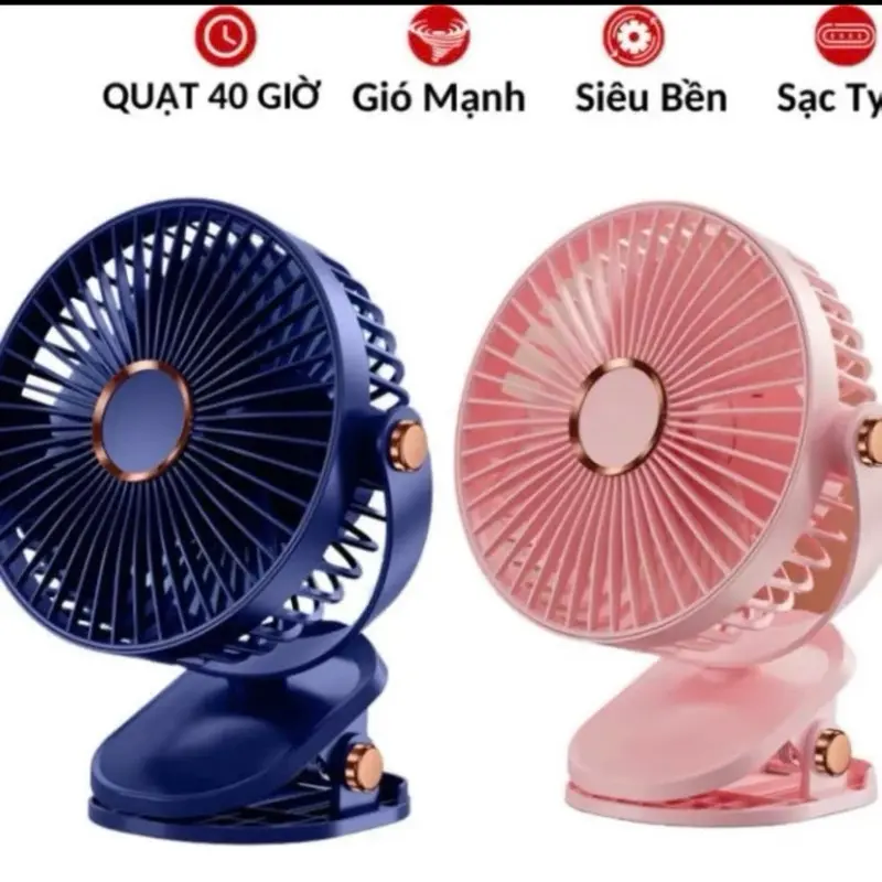 Loại 1 to Quạt Kẹp Bàn Tích Điện Đa Năng - Xoay 360 Có Kèm Dây Sạc