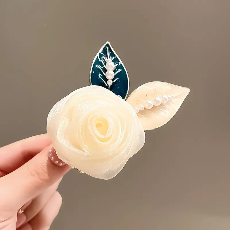 Phụ Kiện Tóc Hoa Hồng, Siêu Thanh Lịch, Kẹp Tóc Mùa Hè, Thiết Kế Mới, Kẹp Tóc Mũm Mĩm, Kẹp Tóc Càng Cua, Thích Hợp Cho Tóc Đuôi Ngựa Thanh Lịch, cài tóc, Kẹp Mùa Xuân Hoa Sau Đầu 2