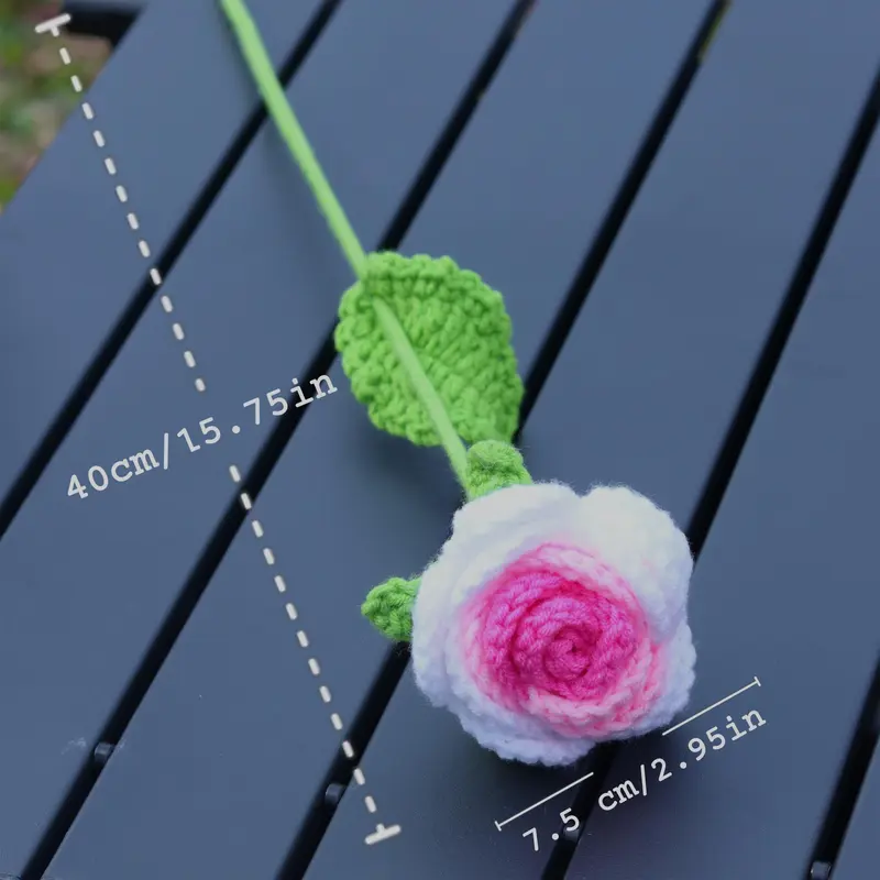 Gradual Change Crochet Rose, 3/6/10pcs Handmade Crochet Rose with Stem, Artificial Flower for Wedding Bridal Bouquet, Home Decor, Valentine's Day Gift Idea 1