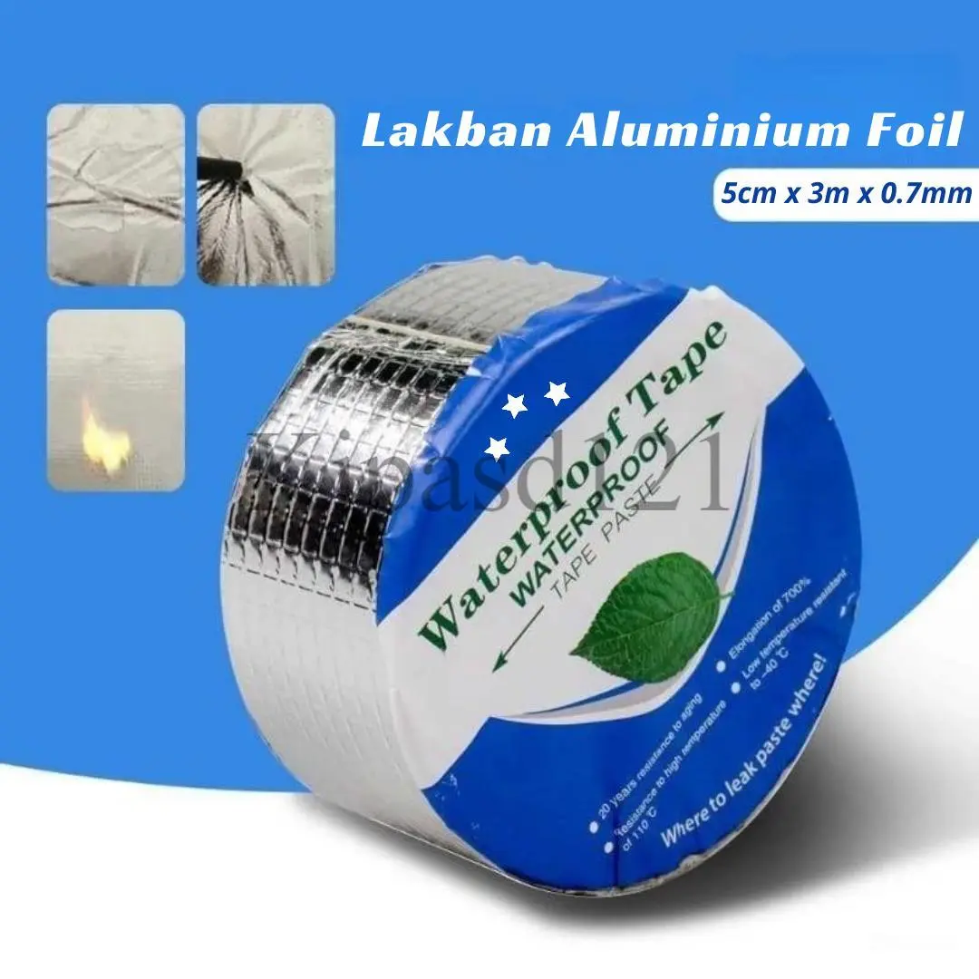 Lakban Anti Bocor Aluminium Foil Waterproof Tape Tahan Air dan Suhu TinggiButil waterproofing tape bahan perbaikan kebocoran bahan perbaikan kebocoran atap ruang atap atap retak menancapkan raja membran perekat diri