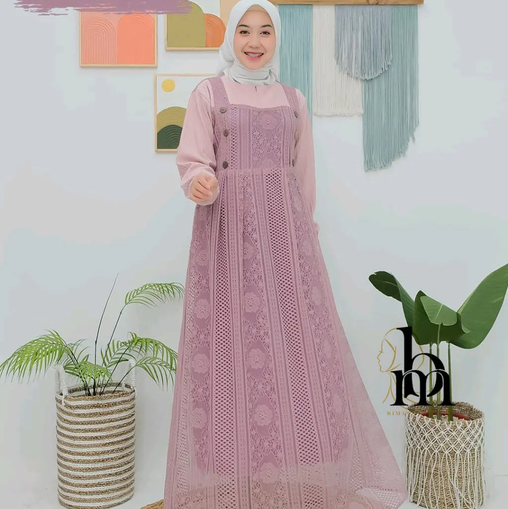 HAURA DRESS, GAMIS BRUKAT MALIKA KOMBINASI KNITE
