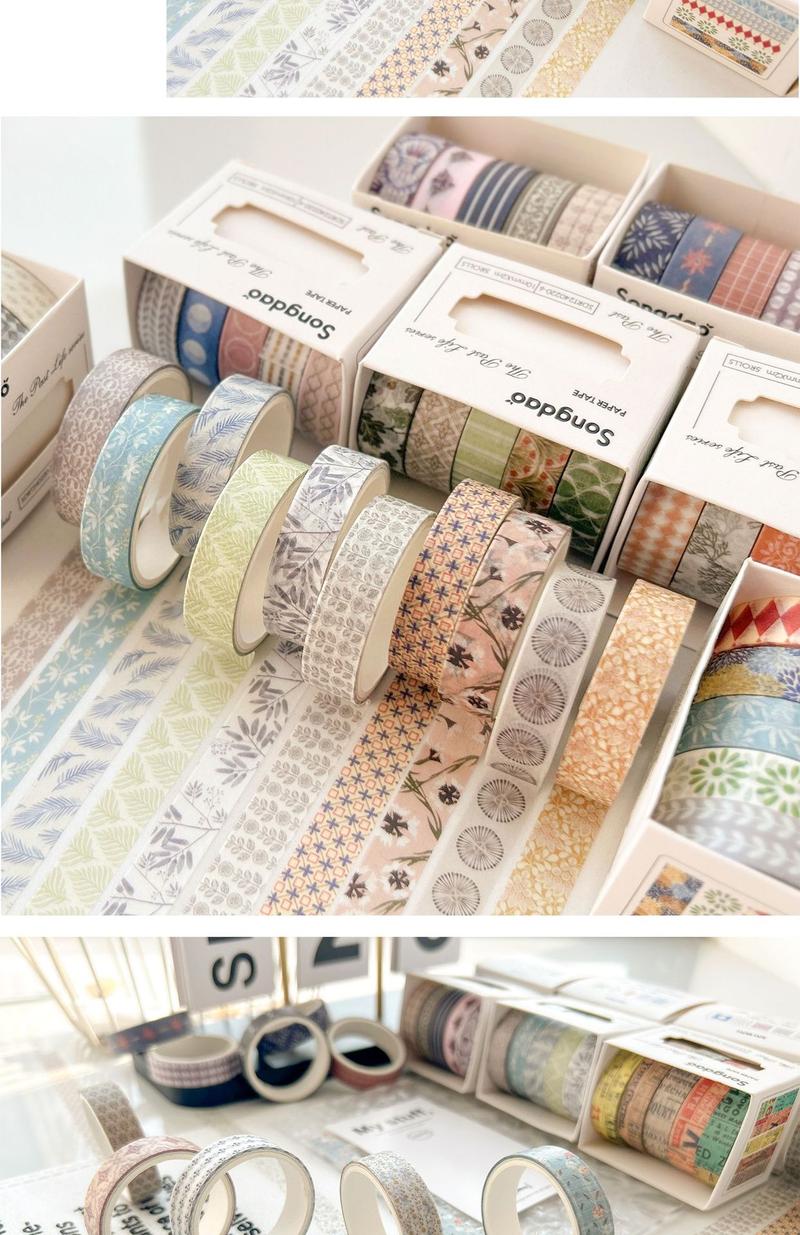 Product Introduction of [SG] Washi Tape Set For DIY Decorative 10mm x 2M x 5 Rolls Passing Time Series Washi Tape 11