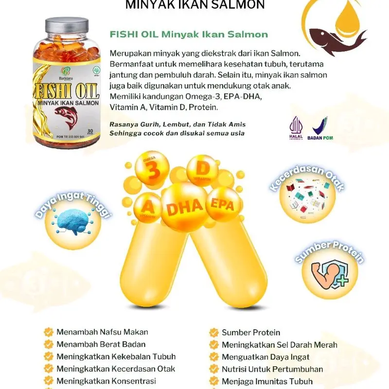 FISHI OIL 30 Kapsul Minya Ikan Salmon Mengandung Omega 3 Meningkatkan Kecerdasan Pada Otak 3