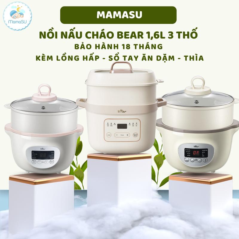   SỔ TAY ĂN DẶM  Nồi Nấu Cháo Chậm Bear 1,6l Kèm 3 Thố Sứ Cho Bé Ăn Dặm Nồi Ninh Hầm Hấp Chưng Yến Sube002 Bảo Hành 18 Tháng 