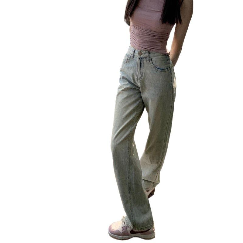 Quần Jean Ống Rộng, Dài Cao, Phong Cách Mỹ, Màu Sáng, Thích Hợp Cho Mùa Hè, Cạp Cao, Bó Sát, Dáng Rộng, Quần Dài Sàn Thẳng, Dành Cho Nữ Women Pants 4