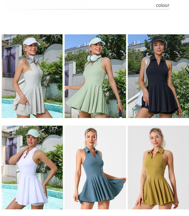 Product Introduction of Lulu tennis suit set with chest cushion, V-shaped tennis skirt, women's dress, short, high-end sports short skirt 10