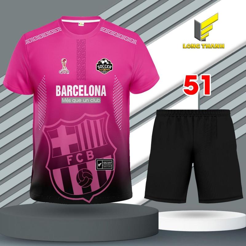 Bộ quần áo đá bóng, đồ đá banh BARCA Hồng, thể thao Long Thanh Top Sport