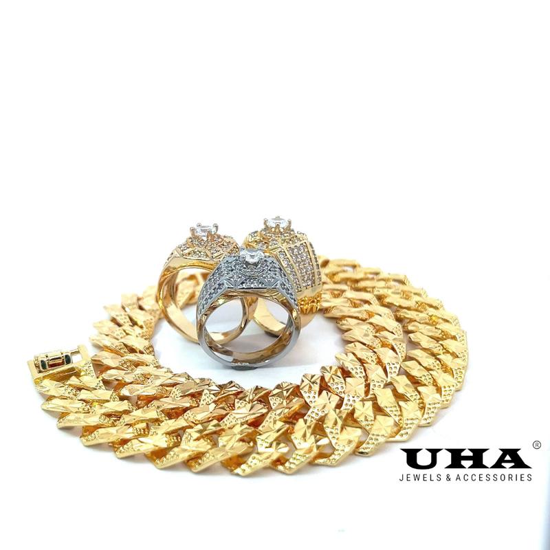 N457-L24K07 COMBO 1 Lắc, 1 Nhẫn nam mạ vàng đính đá CZ UHA