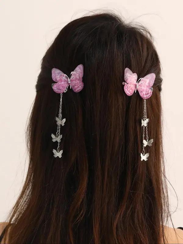 Women's Elegant Rhinestone Decorated Butterfly Design Hair Clips, Exquisite Trendy Hollow Out Butterfly Hair Clips, Fashionable Hair Accessories for Daily & Party Decoration 3