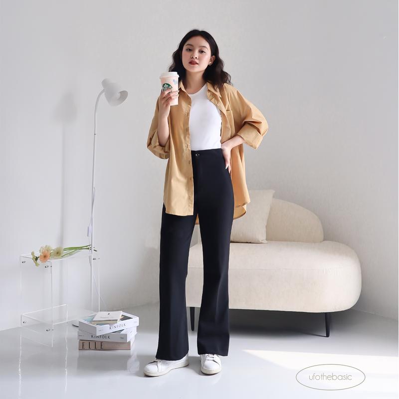 Quần ống loe cạp cao chất Vitex Hàn dày đặn đứng form - Flare Pants - ufothebasic Nữ Voan Women