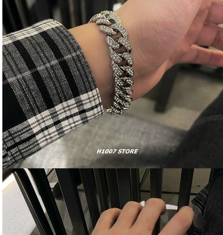 Product Introduction of Full Crystal Stone Cuban Chain Hip Hop Bracelet For Men Silver Color Metal Link Chain Rhinestone Luck Closure Mens Bracelet 24
