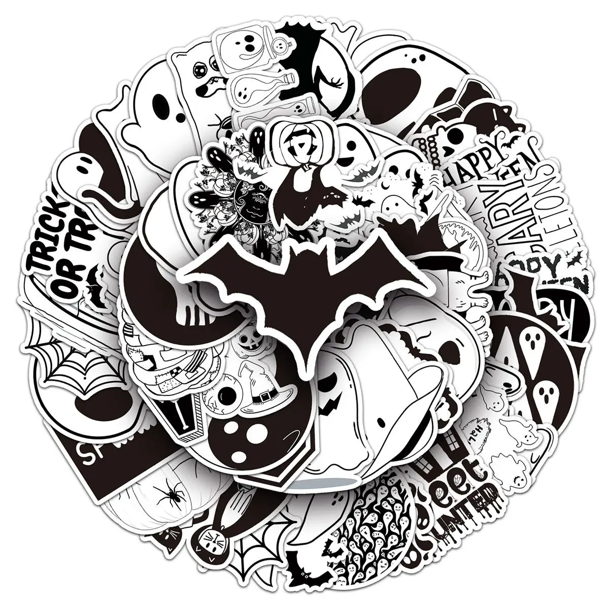 50pcs/Set Cartoon Pattern Sticker, Waterproof Self Adhesive Decor Paper, Decor Sticker for Gift Greeting Card Water Bottle Laptop Phone Halloween Decor