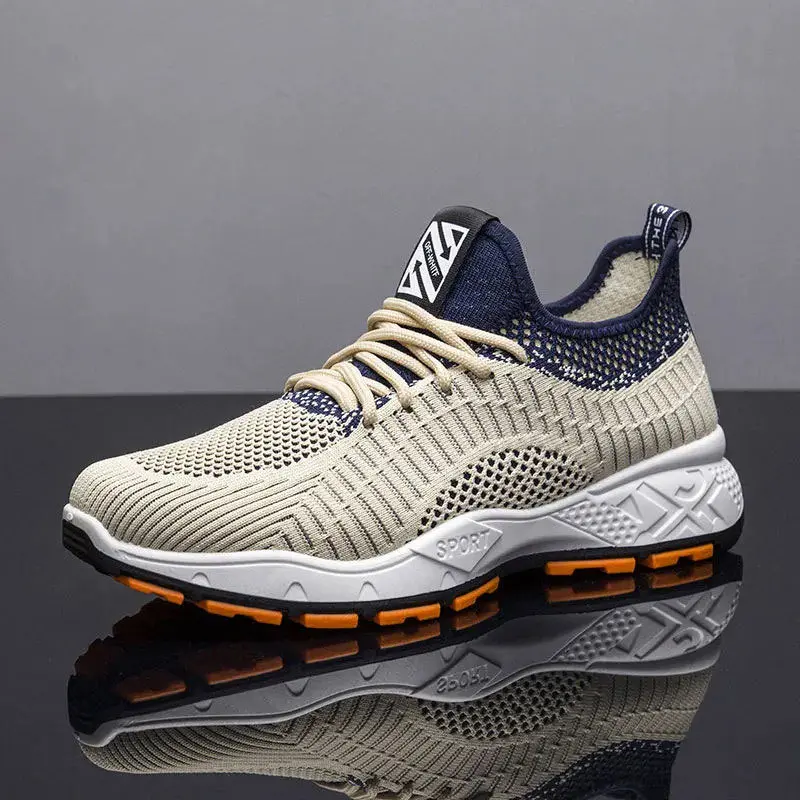 New Spring Breathable Flyknit Mesh Men's Shoes Korean Style Student Running Trendy Dad Shoes Travel Casual Sports Shoes