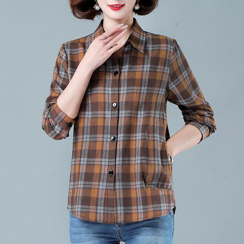 Áo Sơ Mi Kẻ Sọc, Thời Trang, Dành Cho Phụ Nữ, Áo Dài Tay Áo, Áo Mỏng, Dáng Rộng Vừa Vặn, Chống Nắng, Thích Hợp Cho Mùa Xuân Và Mùa Hè, Lý Tưởng Cho Các Bà Mẹ Top Women Shirt Cổ Tròn 4