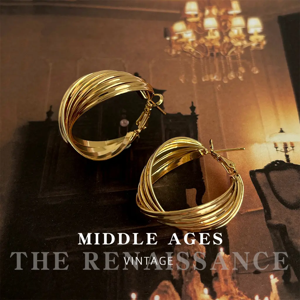 Vintage Light Mid-Ancient Exaggerated Western Style Earrings Metal Geometry Earclip Earrings High-Grade Face-Showing Small Earrings