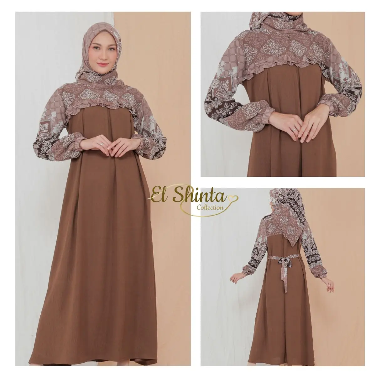 Gamis Elegant Ceruty Etnik Mix Crinkle Airflow Amira Set Hijab