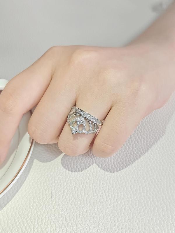 Glitter Rhinestone Crown Design Cuff Ring, Elegant Fashion Accessories for Women & Girls, Gorgeous Trendy All-match & Exquisite Jewelry for Birthday Gift for Daily Wear 6