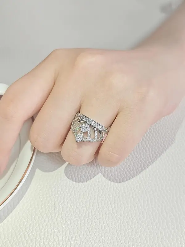 Glitter Rhinestone Crown Design Cuff Ring, Elegant Fashion Accessories for Women & Girls, Gorgeous Trendy All-match & Exquisite Jewelry for Birthday Gift for Daily Wear 5