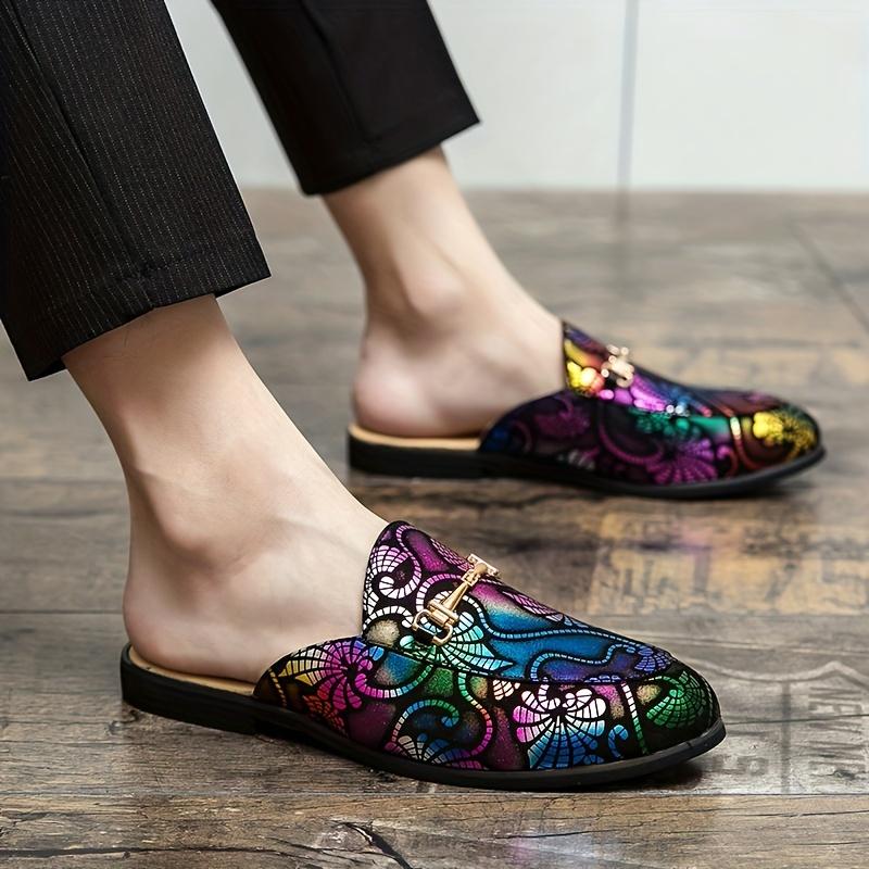 Men'S Casual Outdoor Trendy Slip-On Loafers with Colorful Pattern, Pointed Toe, All-Season, Spring/Summer/Fall/Winter, Daily & Casual, Party, Street Wear, Golden Accents, Faux Upper & Inner, Rubber Sole, Faux Insole 8