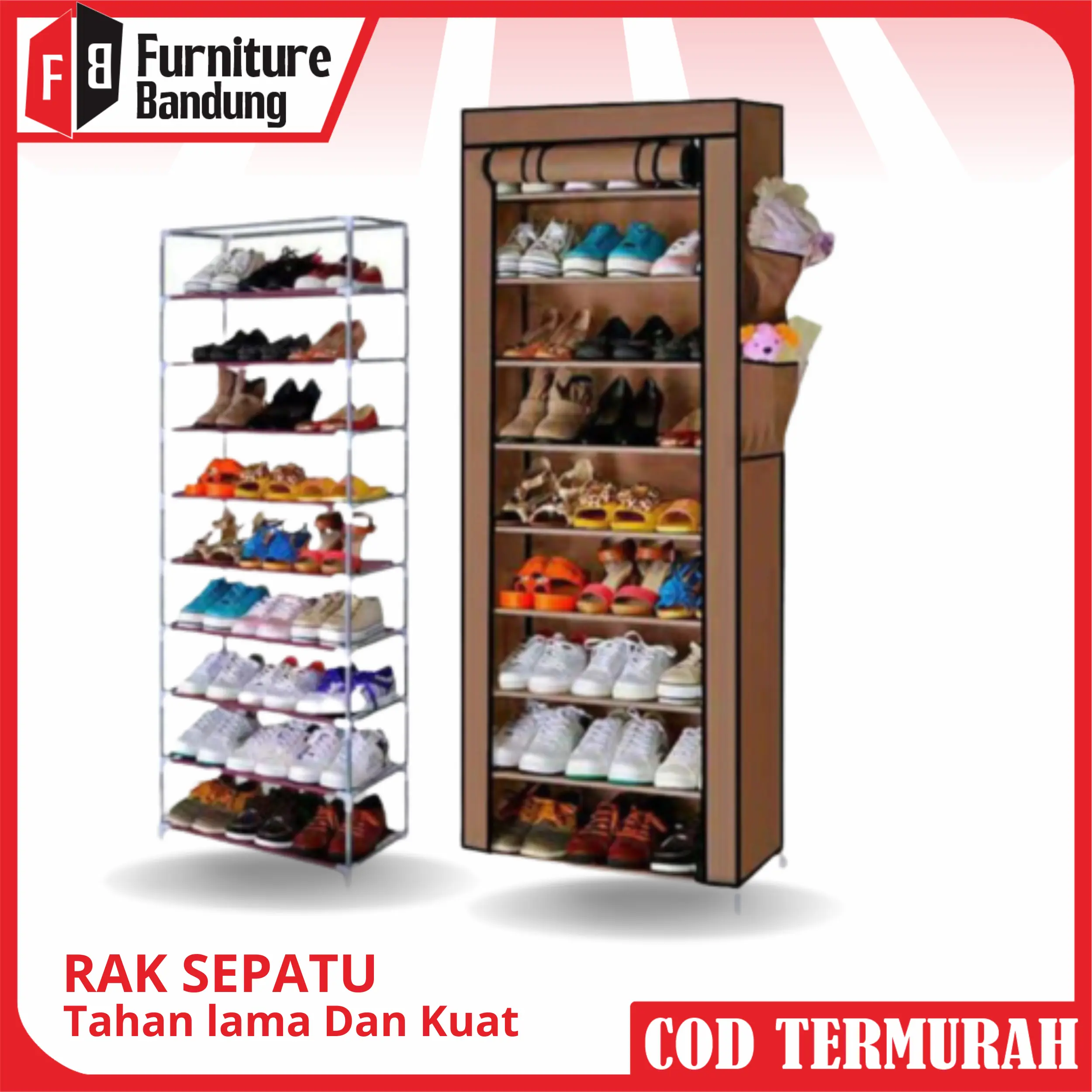 Limited Edition Rak Sepatu 10 Susun 9 Ruang Full Resleting