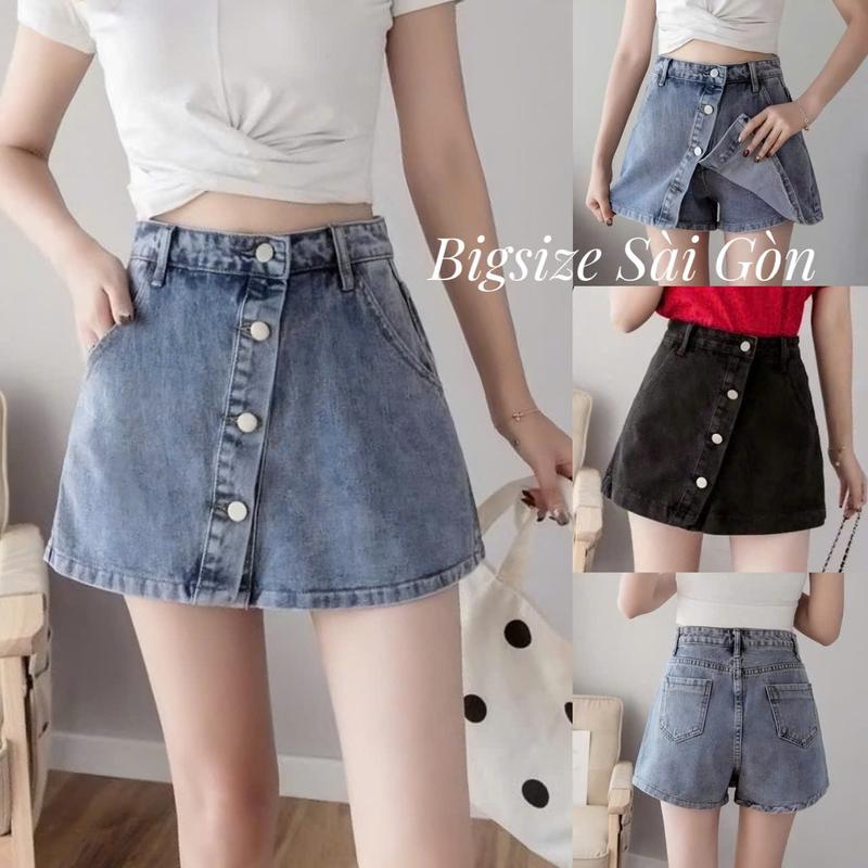 Thời Trang Bigsize Quần Giả Chân Váy Vải Jean Thanh Lịch Dễ Thương 55-95kg Nữ Women Khuy - B.1411