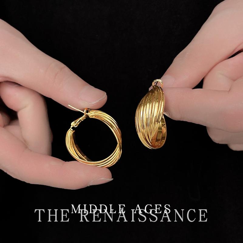 Product Introduction of Vintage Light Mid-Ancient Exaggerated Western Style Earrings Metal Geometry Earclip Earrings High-Grade Face-Showing Small Earrings 3