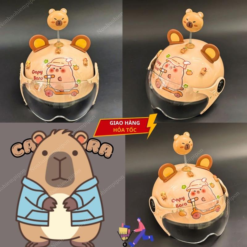 Mũ bảo hiểm  hình Capybara gắn kính kèm phụ kiện , nón bảo hiểm trẻ em có tem kiểm định đạt chuẩn ATGT