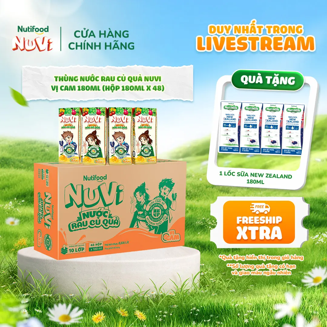 Thùng Nước Rau Củ Quả NuVi 180ml (Hộp 180ml x 48)