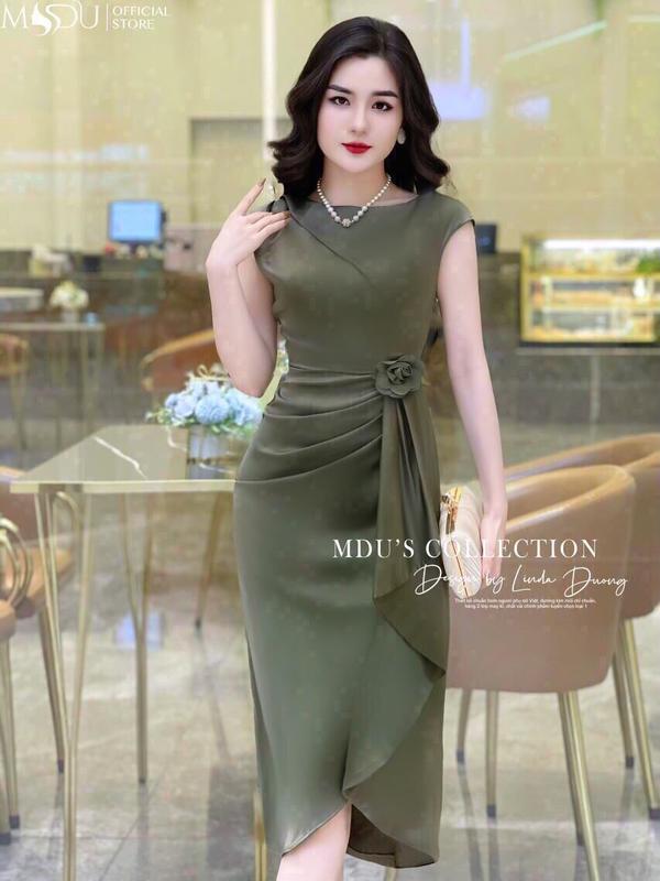 Váy lụa twist thiết kế hoa eo Nữ Women đỏ m thường váy dự tiệc Dress Voan Thời Trang Đầm Nữ Váy Dự Tiệc Thiết kế Đầm trung niên  Váy Thiết Kế váy  màu nâu