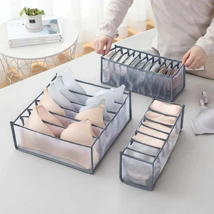 Hộp đựng đồ lót vải không dệt HELLO HOUSE, Túi Vải Đựng Đồ Lót tất kiệm diện tích (Set cái 6, 7, 24 ngăn)
