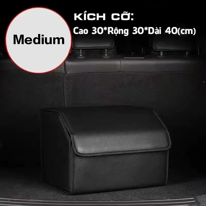 Đựng Đồ Cốp Sau Ô Tô Bọc Da Cao Cấp Hộp container vận chuyển Pu Có Thể Gấp Gọn Tiện Lợi Phụ Tùng vô lăng lái xe khách 6