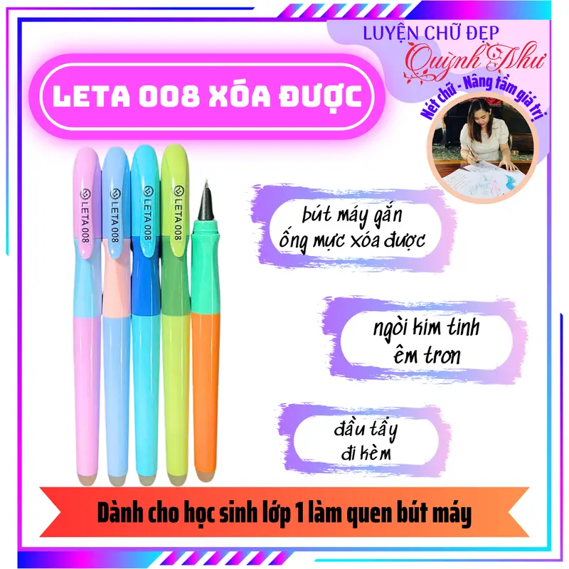 Bút Leta 008, Bút Máy Xóa Được, Ngòi Kim Tinh Êm Trơn - Bút Máy Luyện Chữ Đẹp 0